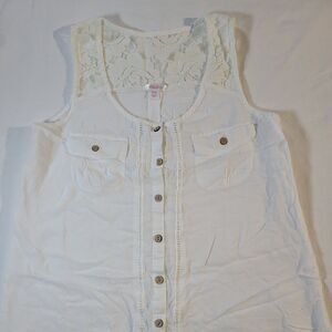 Xhilaration White Lace Tank Top Women M Button Front Sleeveless Blouse